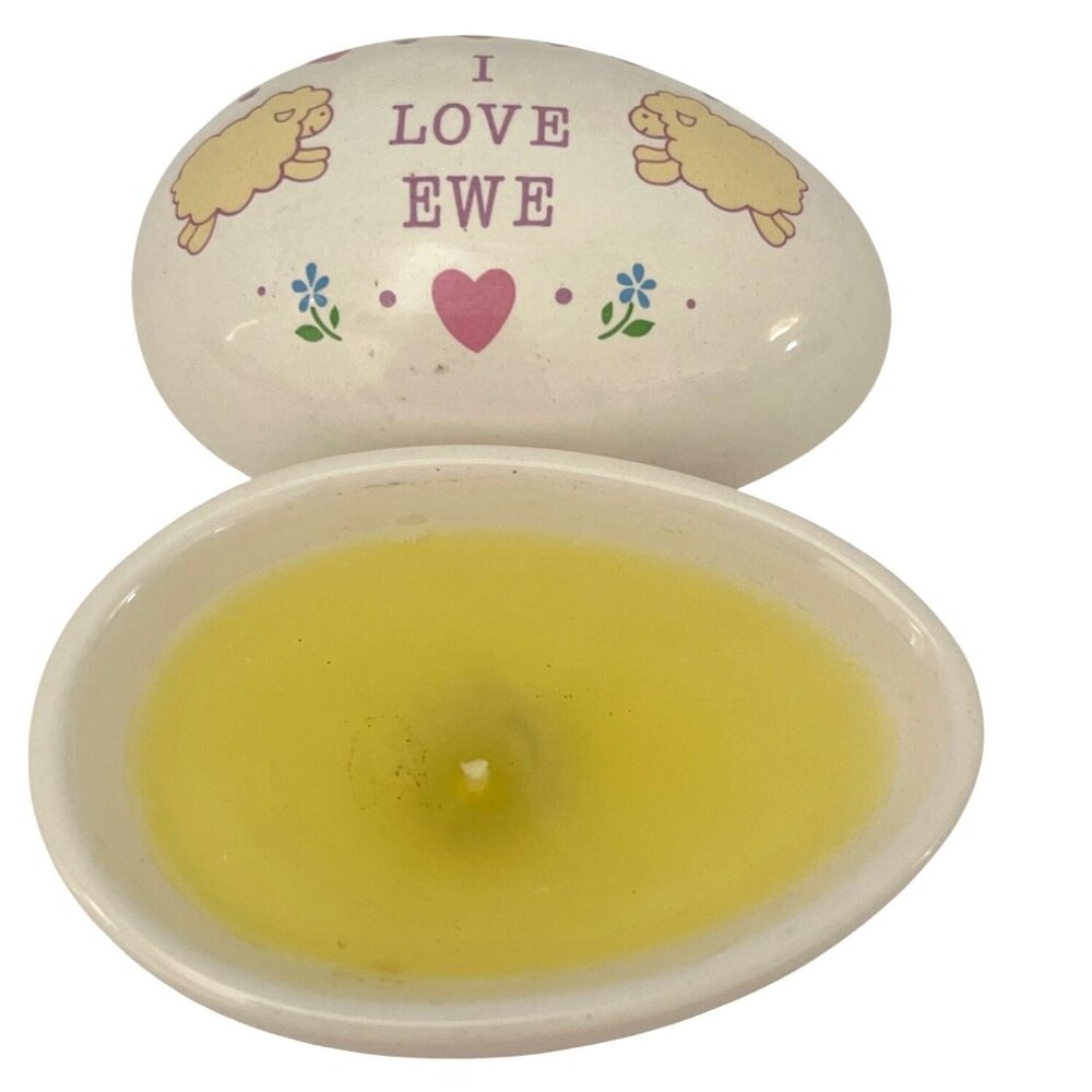 Vintage Ceramic Egg Candle Russ Berrie I Love Ewe Jewelry Trinket Box Lamb Sheep - Picture 2 of 9